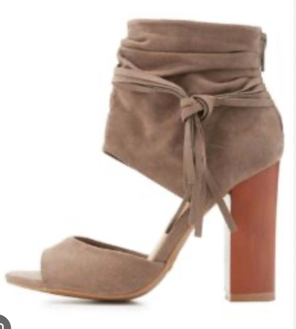 Embark/Bamboo Taupe Suede Slouchy Peep Toe Heeled Sandals Size 8.5